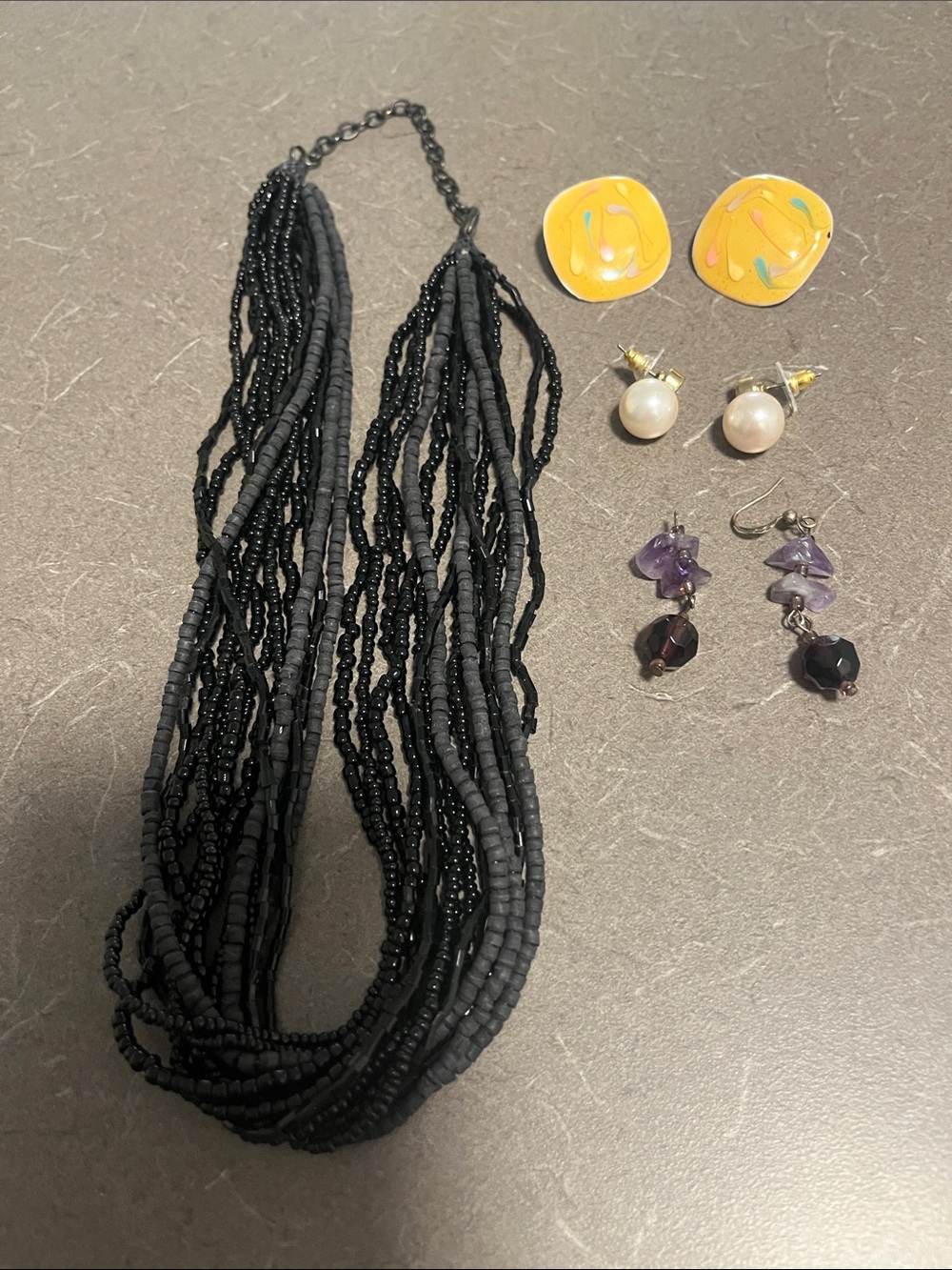 Misc jewelry lot - necklace and earrings. As is
